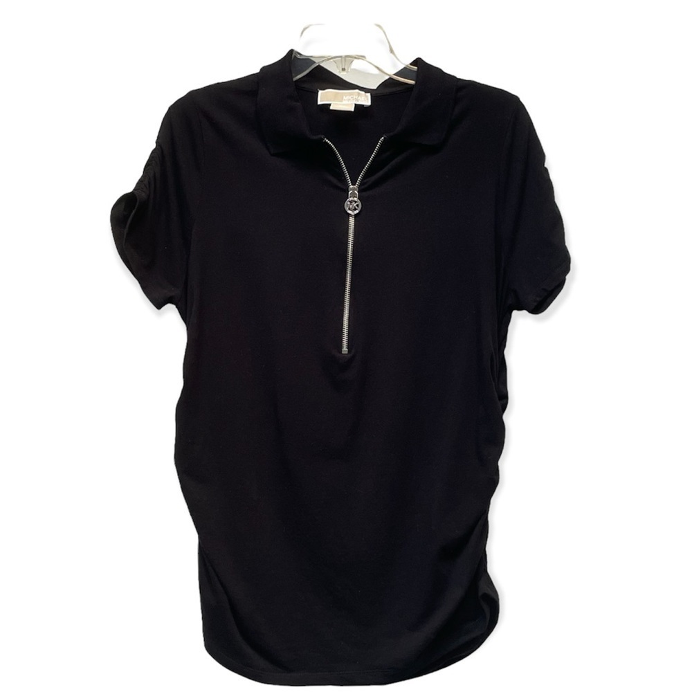 Michael Michael Kors Zipper Front Black Short Sleeve Maternity T-Shirt Size OX - Picture 2 of 9